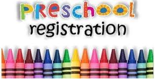 Row of crayons with the words "preschool registration" on top