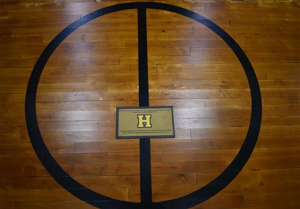 Wood circle from center of old gym floor