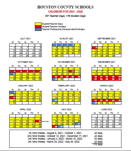 School Calendar for Houston County Schools