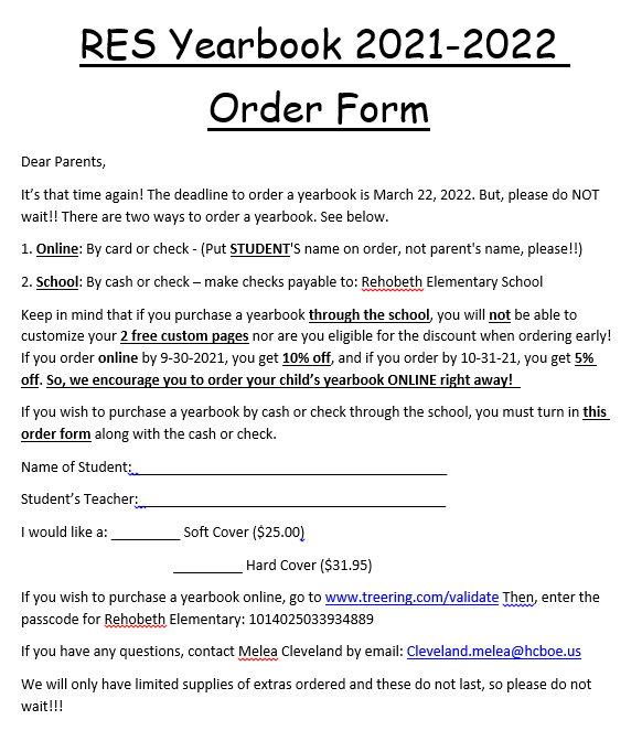 Yearbook order form