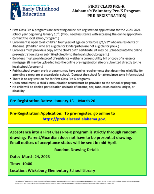 First Class Pre-K Registration English