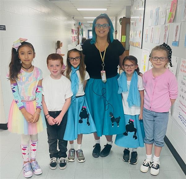 Staff and students dressed for Throwback Tuesday.