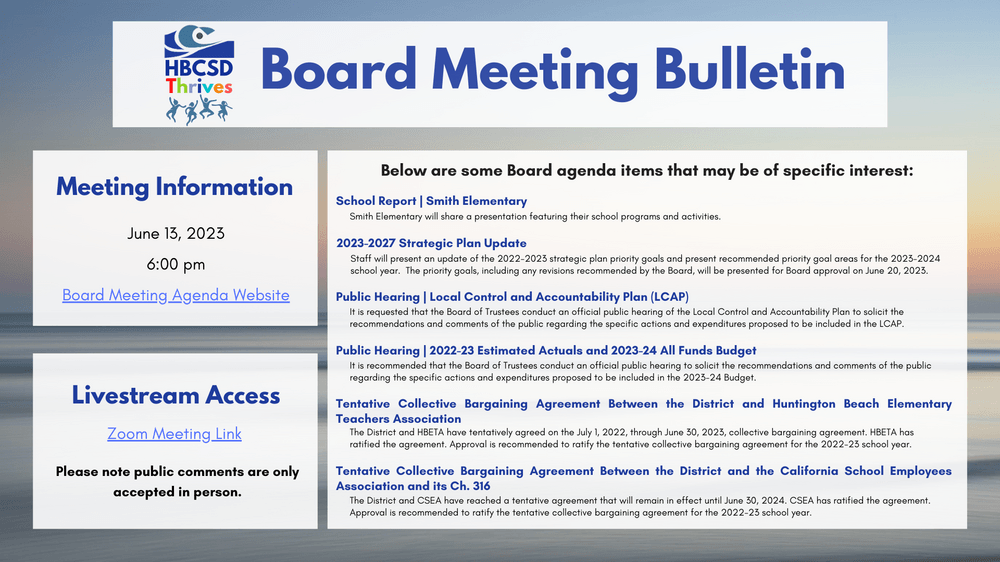 June 13 Board Meeting Bulletin