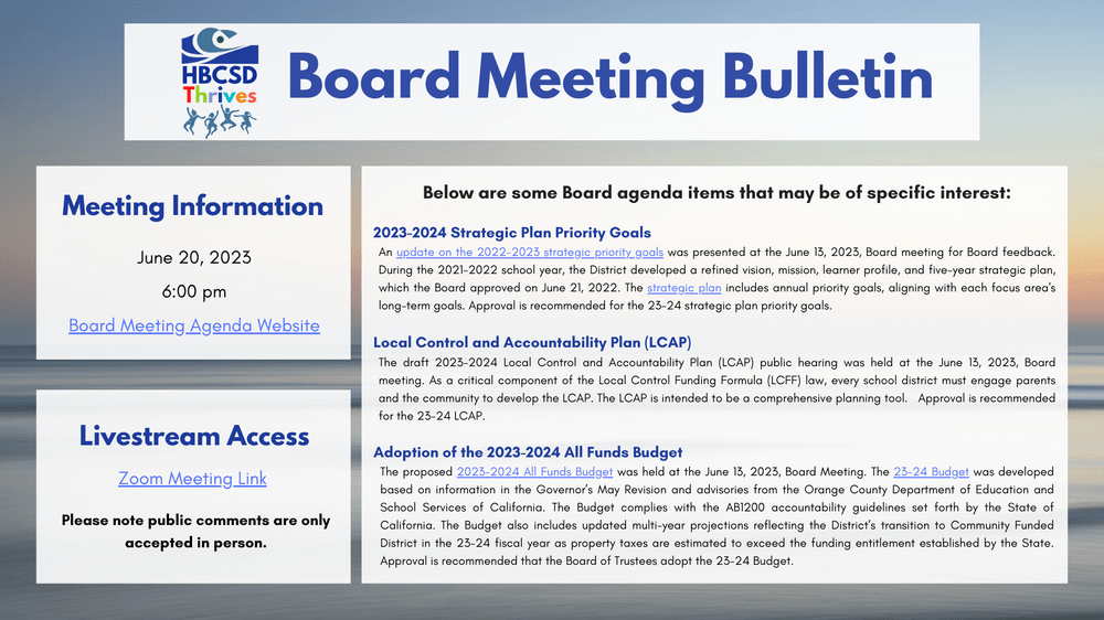 Board Meeting Bulletin - June 20, 2023