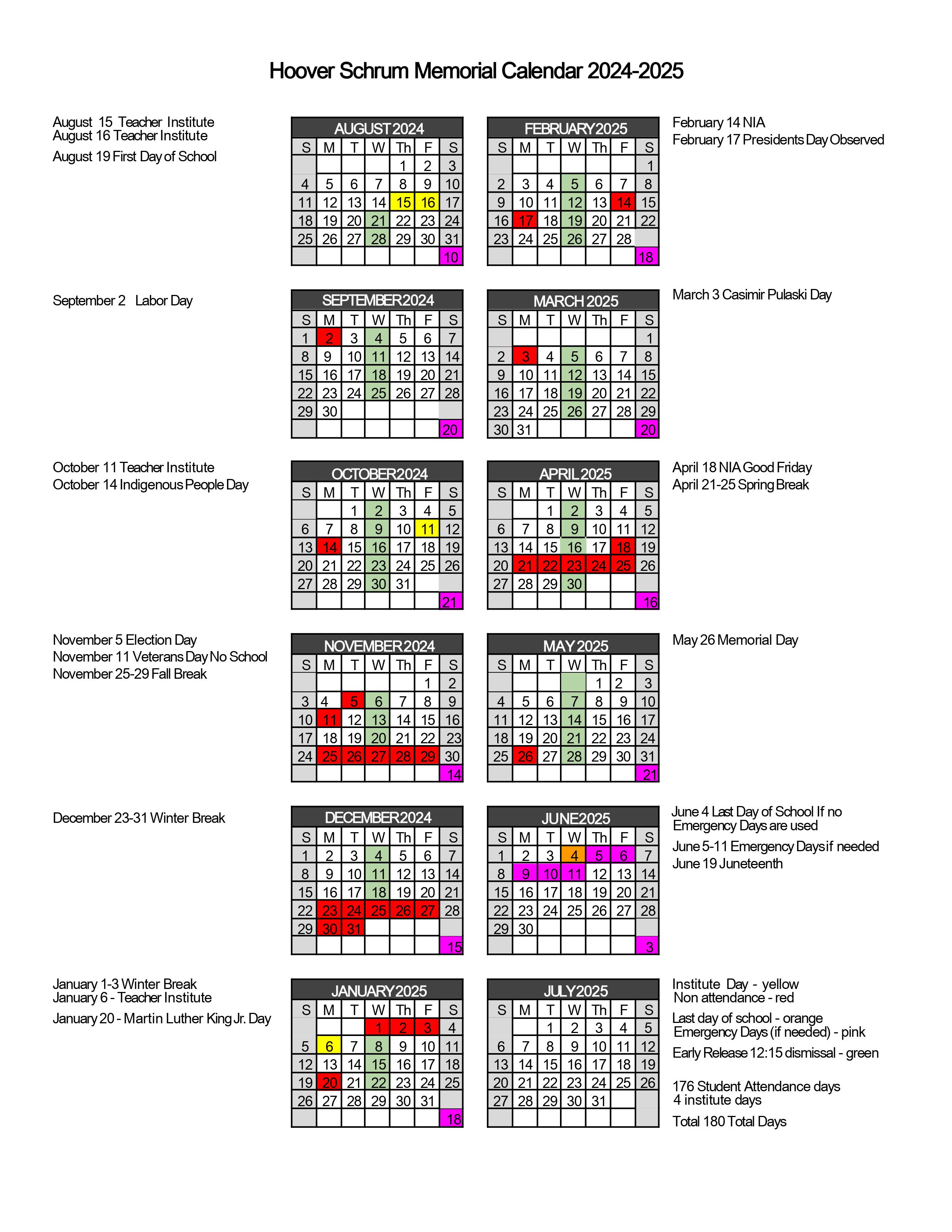 2024-2025 School Calendar