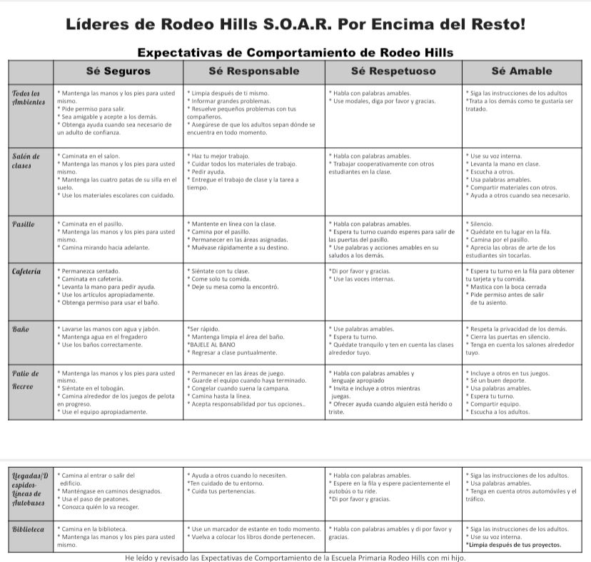 Behavior Matrix- Spanish