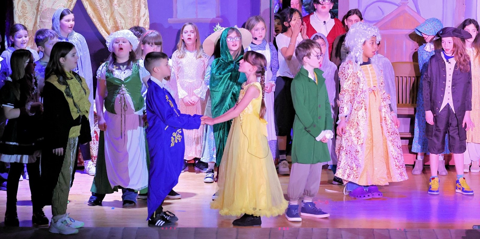 Group picture of a student musical, Beauty and the Beast, Jr.