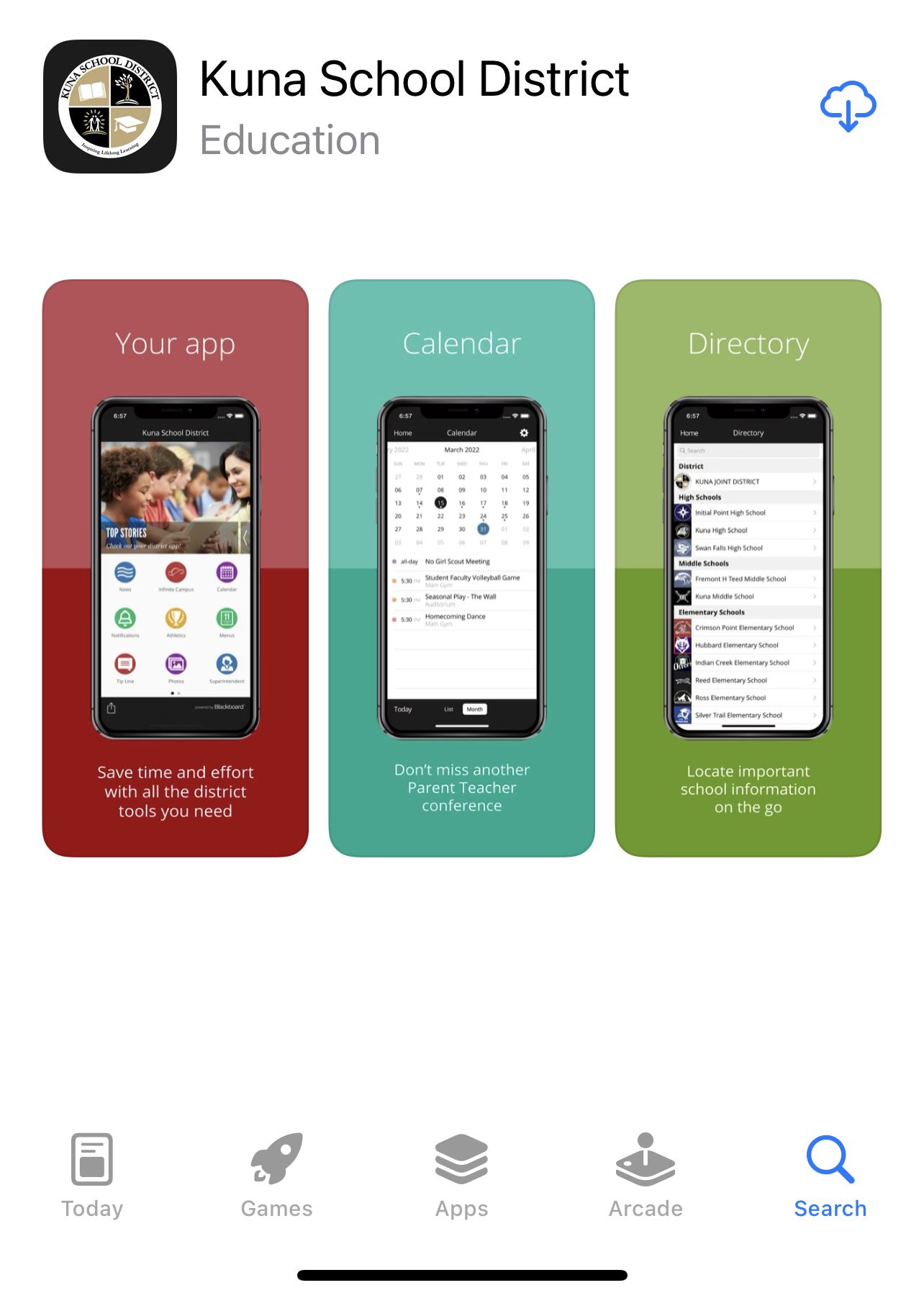 image of Kuna School district app as seen in an app story