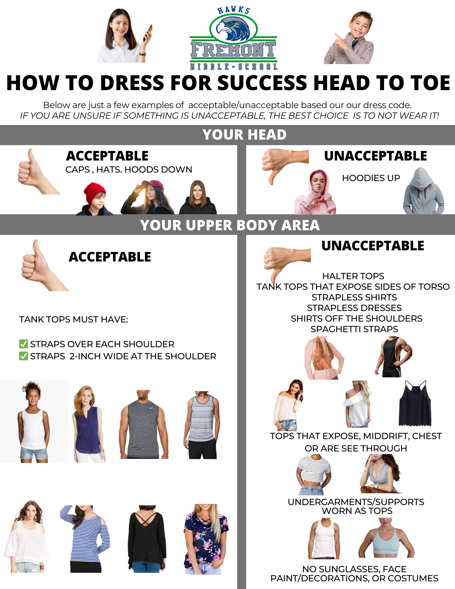 How to dress for success head to toe. acceptable and unacceptable examples of clothing