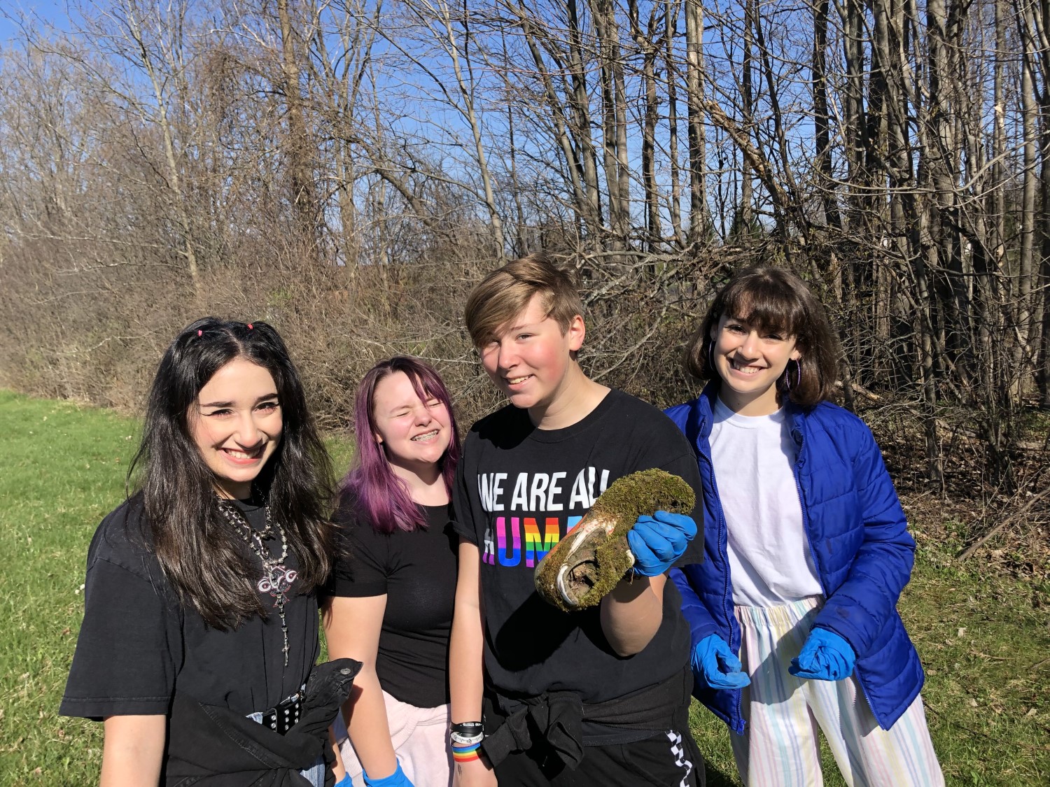 these students found a grass-covered shoe!