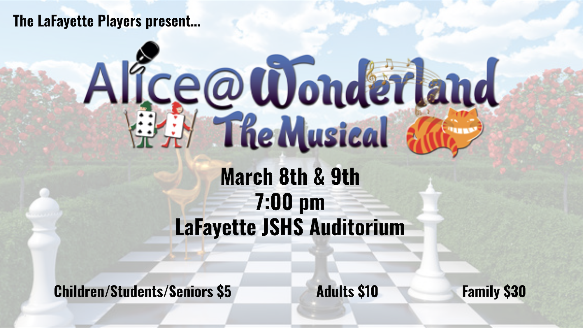 lafayette players present allice @ wonderland on march 8 and 9