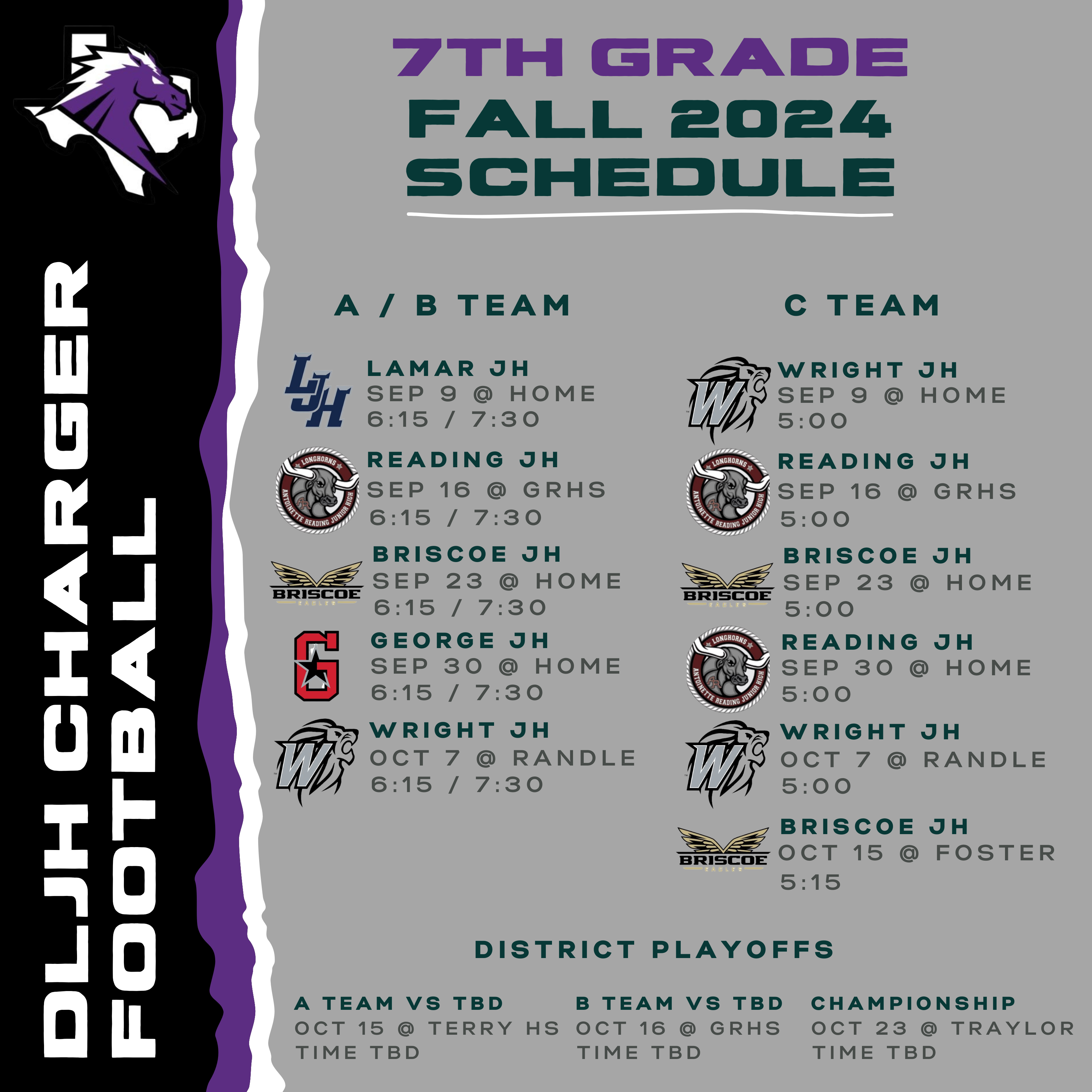 7th DLJH football Schedule