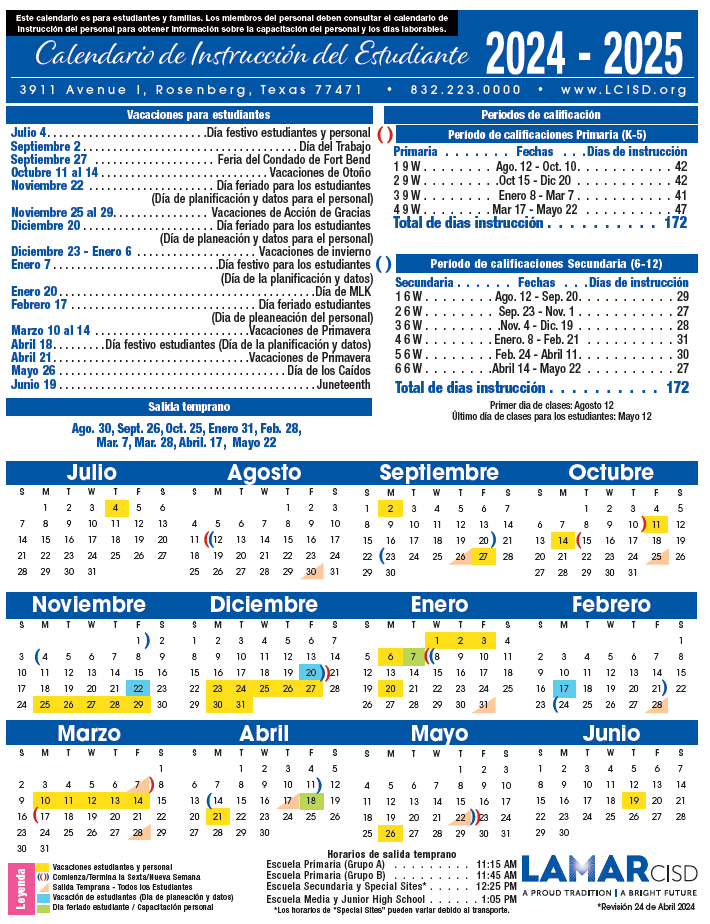 Calendar Spanish 2024-2025