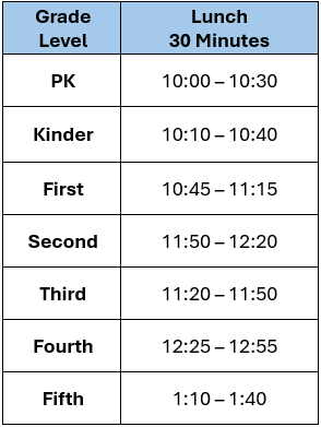 Lunch Schedule 2024-25