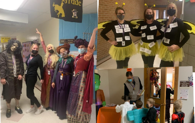 Disfraces de Halloween de estudiantes y personal.