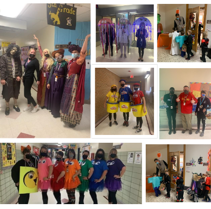 Disfraces de Halloween de estudiantes y personal.