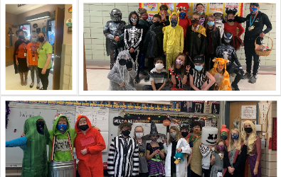 Disfraces de Halloween de estudiantes y personal.