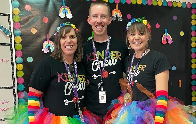 Kindergarten dressed up for spirit week, rainbow day