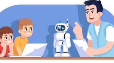 Image of teacher, students, robot