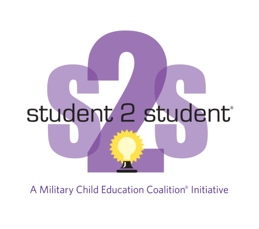 eS2S logo - purple S2S with student 2 student words on top, A Military Child Education Coalition Imitative program