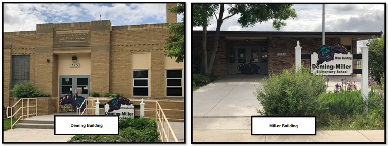 The front door of the Deming & Miller School buildings