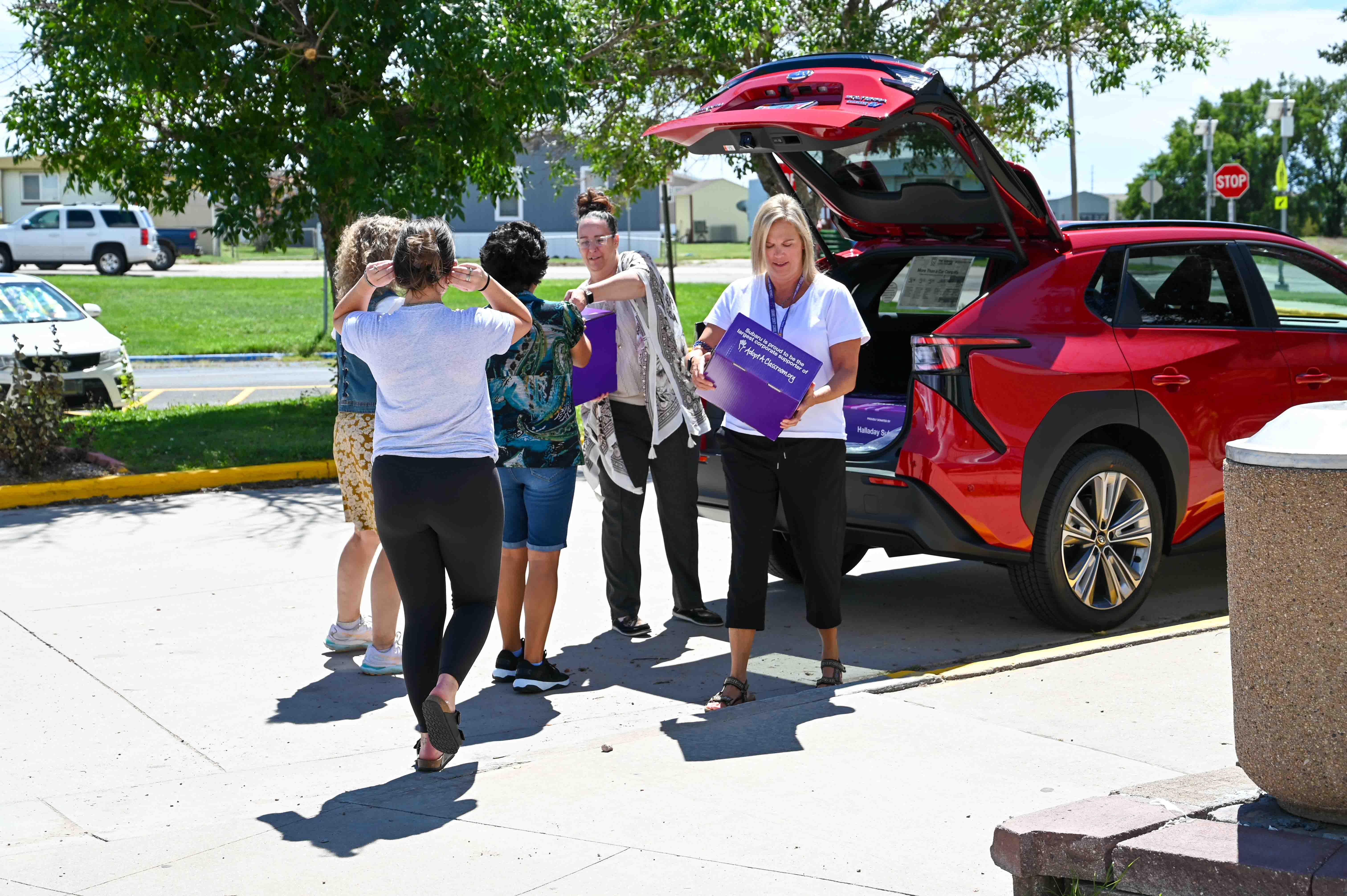 Teachers receiving boxes at Afflerbach Elementary