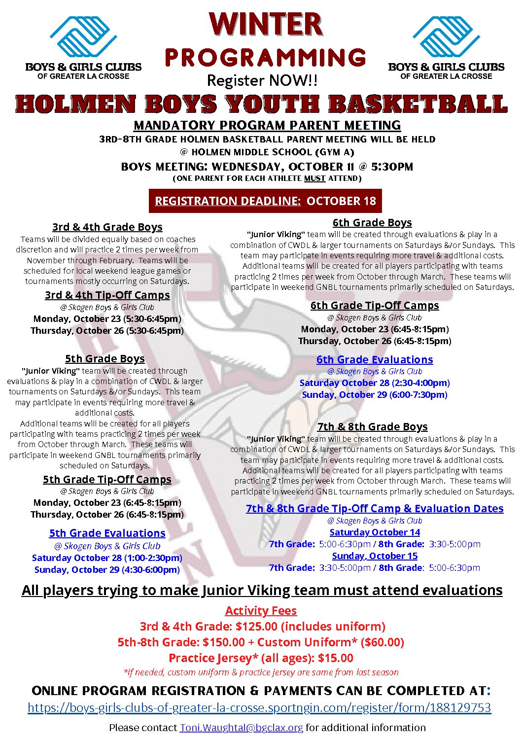 Winter Programming – 3rd-8th Grade Holmen Youth Boys Basketball