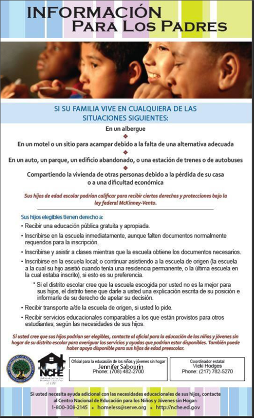 Flyer on Homeless Information in Spanish