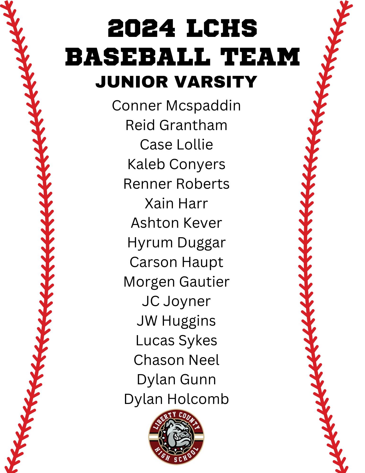 2024 LCHS JV Baseball Roster