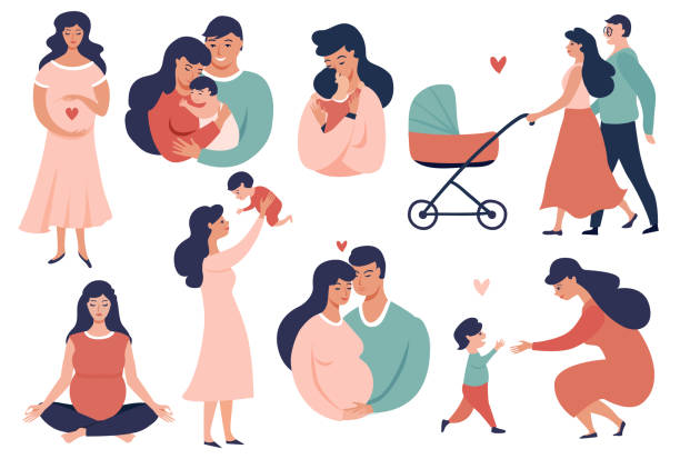 Happy Young Family Set Stock Illustration - Download Image Now - Baby -  Human Age, Mother, Family -…