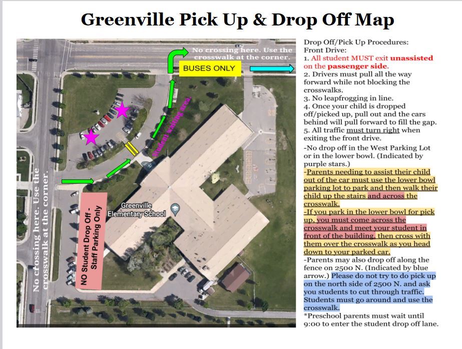 map of Greenville Elementary with parking lots