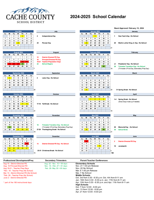 2024-25 School Year Calendar