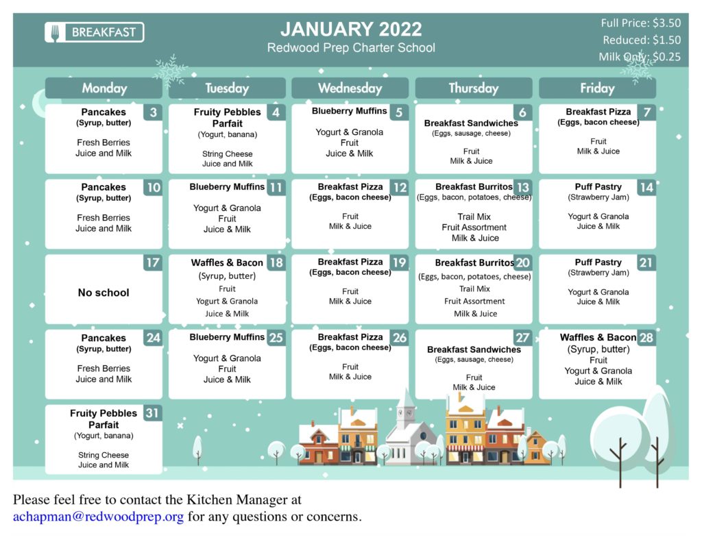 breakfast calendar january
