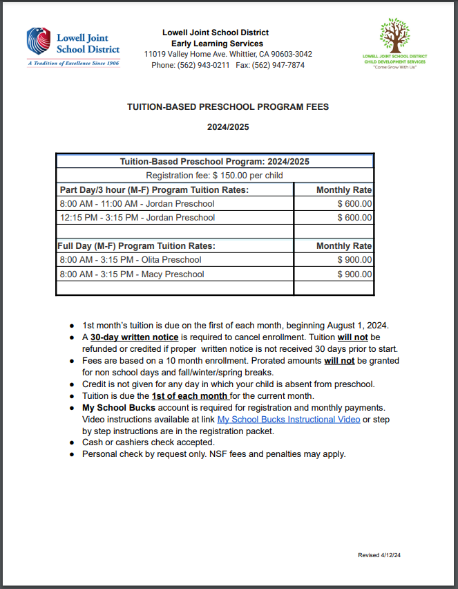 tuition based ps fees