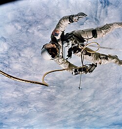 Edward White during spacewalk, Gemini 4, June 1965