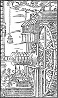 Image 23A water-powered mine hoist used for raising ore, ca. 1556 (from History of technology)