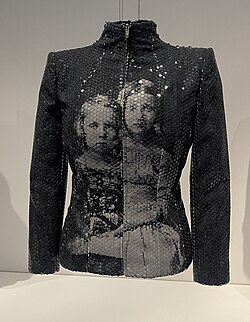 Sequined jacket with printed image of Victorian era children