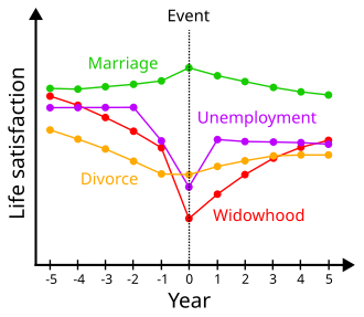 Diagram showing the effects of different events on life satisfaction over time