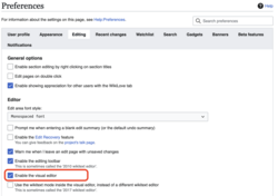 Enabling the visual editor in your preferences
