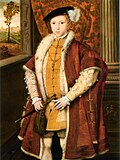 Image 9 Edward VI of England Artist: Unknown, probably of the Flemish School A portrait of Edward VI of England, when he was Prince of Wales. He is shown wearing a badge with the Prince of Wales's feathers. It was most likely painted in 1546 when he was eight years old, during the time when he was resident at Hunsdon House. Edward became King of England, King of France and Edward I of Ireland the following year. He was the third monarch of the Tudor dynasty and England's first ruler who was Protestant at the time of his ascension to the throne. Edward's entire rule was mediated through a council of regency. He died at the age of 15 in 1553. More selected portraits