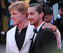 Redford with Shia LaBeouf on the red carpet