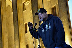Zurab Japaridze addressed the crowd at the protest on 4 November 2024 at Parliament of Georgia
