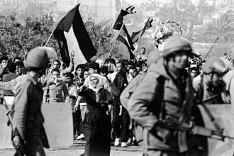 Palestinian demonstration during First Intifada in Gaza Strip, 21 December 1987