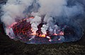 Image 35A lava lake at Mount Nyiragongo, a volcano found in Virunga National Park in the Democratic Republic of the Congo. Lava lakes, which can form in three different ways, are large volumes of molten lava, usually basaltic, contained in a volcanic vent, crater, or broad depression. Persistent lava lakes such as the one at Nyiragongo, which is the largest to appear in recent times, are rare.