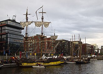 Traditional sailing ships at Sandtorkai in HafenCity