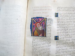 Two pages from medieval manuscript of Pliny's Natural History