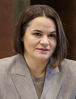 An image of Belarusian leader of the opposition government-in-exile, Sviatlana Tsikhanouskaya.