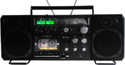 A Sanyo M9998LU Boombox manufactured circa 1979–80 for the European market with user customized dial and tape lights.