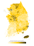 Sim Sang-jung (Justice Party)'s vote share by municipalities