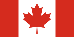 A vertical triband design (red, white, red) with a red maple leaf in the centre.